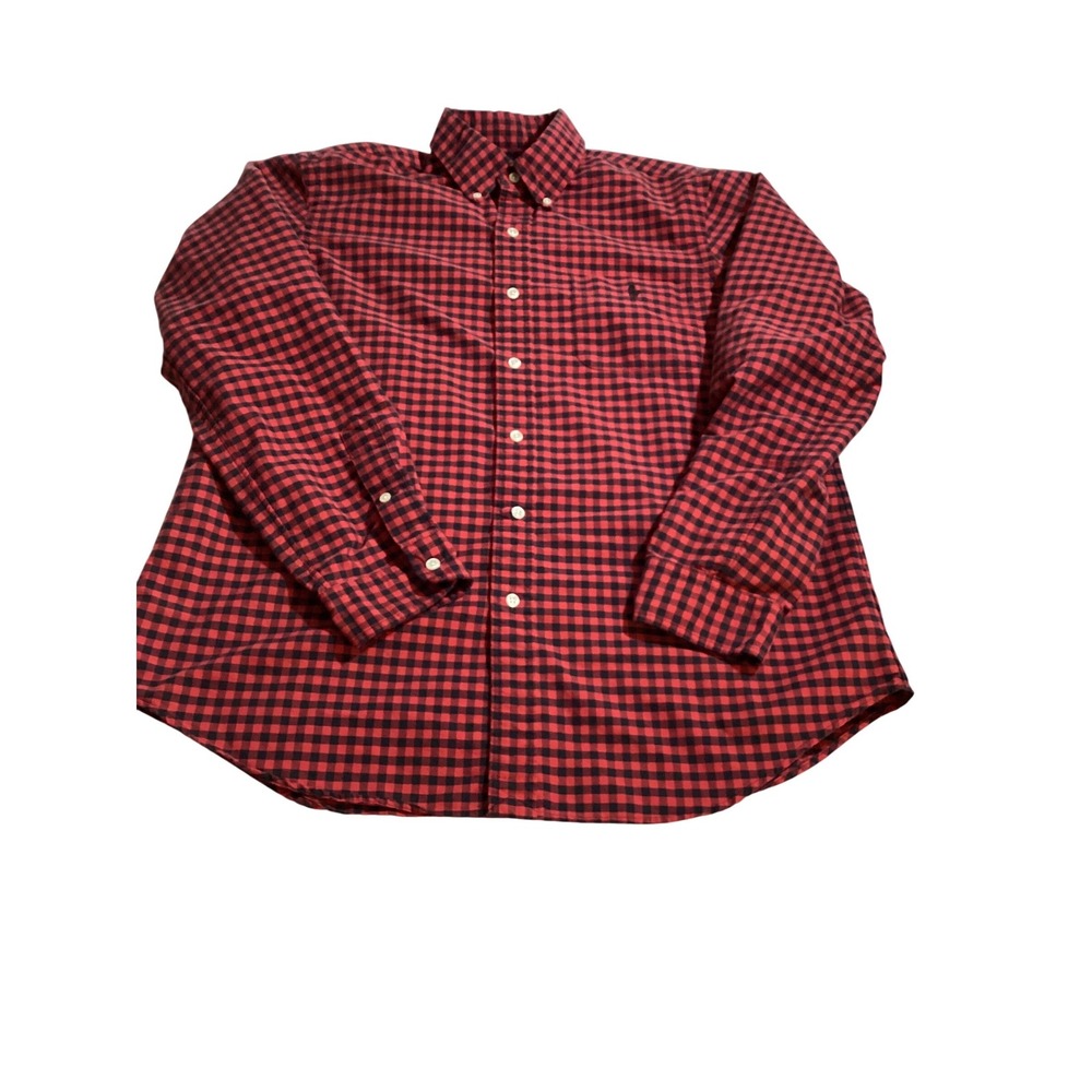 Ralph‎ Lauren Classic Fit Gingham Button Down Shirt Red Black Men L (868)